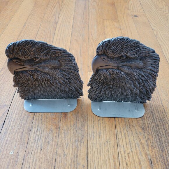 Metzke Metal Eagle Head Bookends Hammered Texture Detailed Feathers Decor - Picture 1 of 7